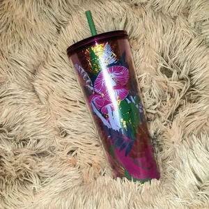 Starbucks 2022 Mushroom Foil Berry Woodland Purple Cold Cup Tumbler Vent…